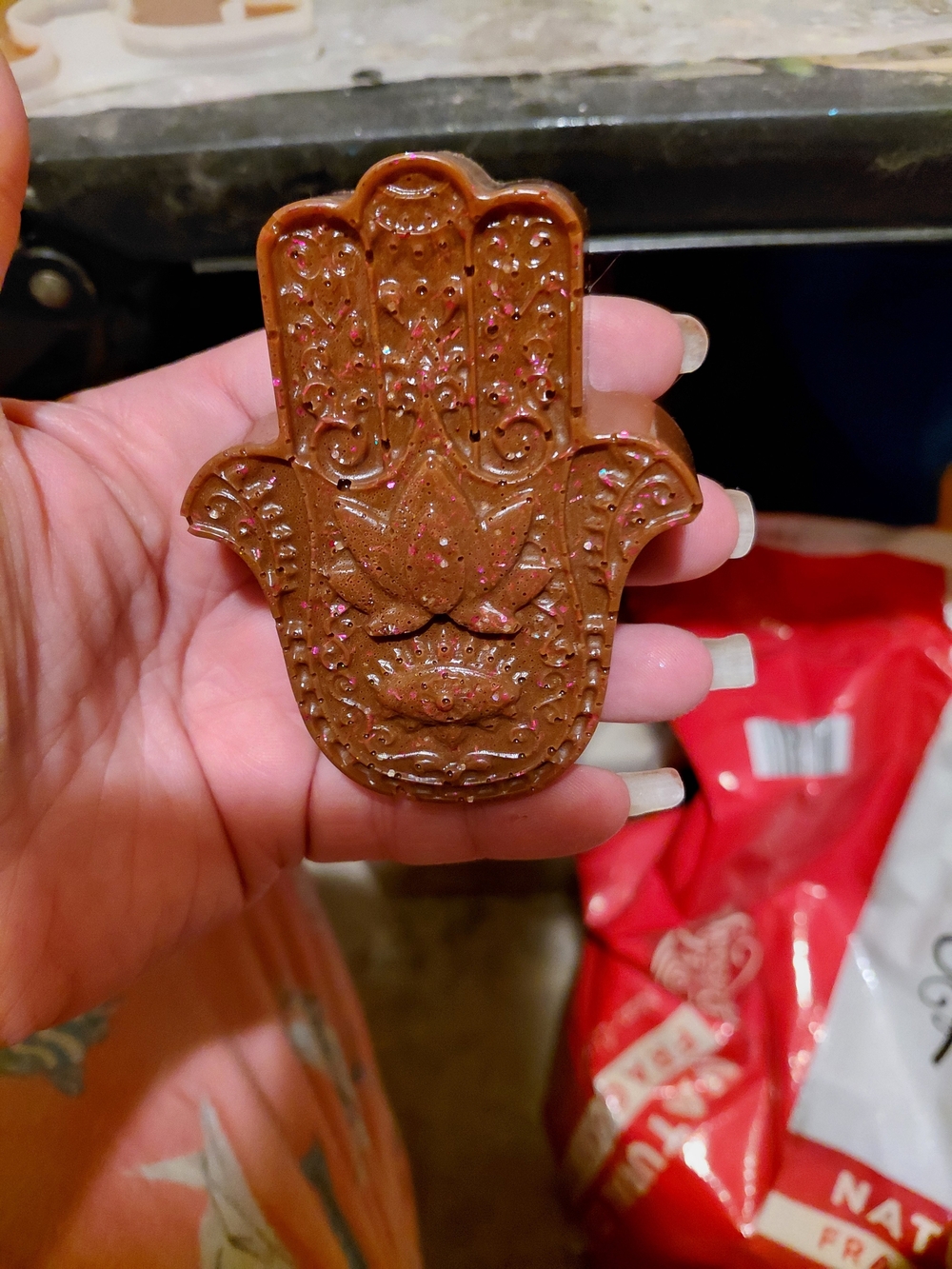 Handcrafted Hamsa Wall Accent - Brown Decorative Palm